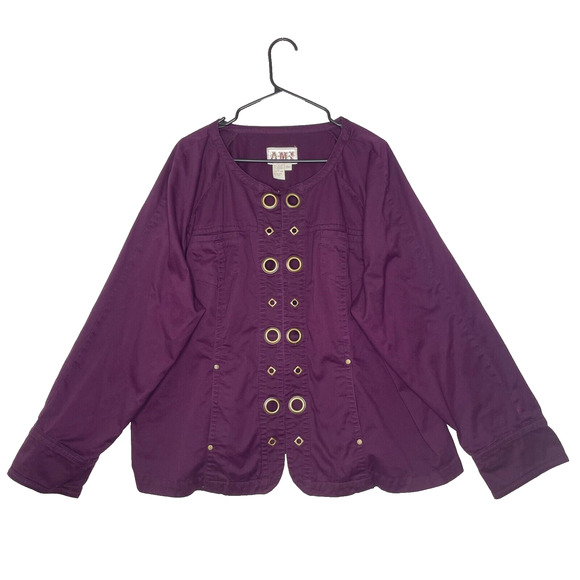 Ami Jackets & Blazers - Y2K Vtg AMI Women Purple Cotton Jacket 2X Cyberpunk Grommets Metal Biker Grunge